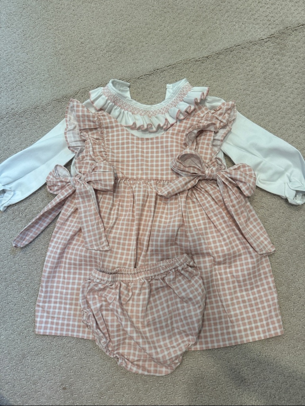 Edgehill Collection Baby Girl Pink Gingham 3-Piece Outfit sz18m